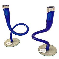 Hudson Glass Company Glass Blown Intertwined Cobalt Blue Candle Holders Set Of 2 -Curriculum & Resources shop 2804055308