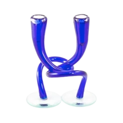 Hudson Glass Company Glass Blown Intertwined Cobalt Blue Candle Holders Set Of 2