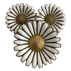 Anton Michelsen Royal Danish Court Enamal Sterling Daisy Clip On Earrings & Brooch Jewelry Set