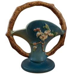 Roseville Vintage Blue Apple Blossom Basket Vase #309-8 -Curriculum & Resources shop 3132024993