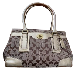 COACH Signature Zip Top Gold Metallic Trim Purse 11062 -Curriculum & Resources shop 3290622161