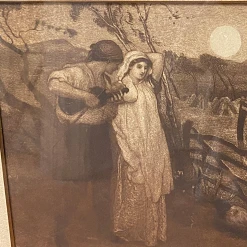 Mezzotint Continental Origin Harvest Courtship Scene Original Matting & Wood Slat Back Late 1800s Artwork -Curriculum & Resources shop 3320619949