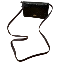 COACH Black/Brown Foldover Embossed Clutch & Crossbody Purse
