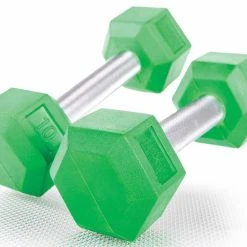 HexElite Rubber-Coated Color Dumbbells -Curriculum & Resources shop gp 67933 green rubber dumbell set clean